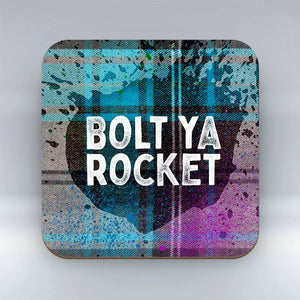 Scottish Bolt Ya Rocket Coaster with tartan design, high-gloss finish, and bold lettering.