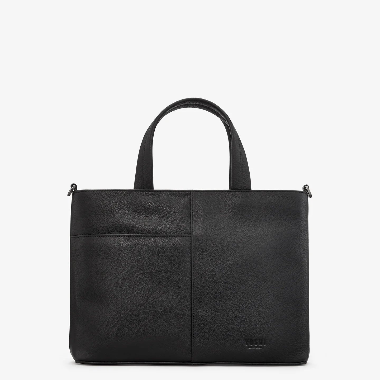 Back view of Bookworm Black Leather Multiway Grab Bag in soft black leather.
