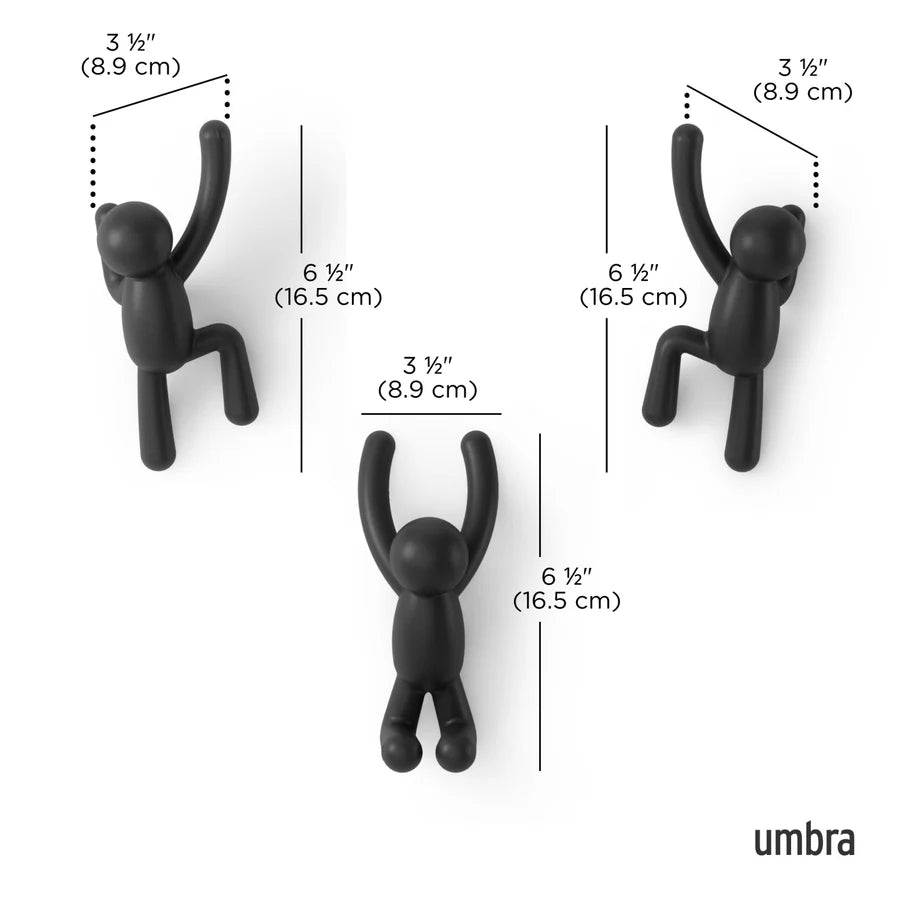 Buddy wall hooks black on white wall with scarves and keys hanging