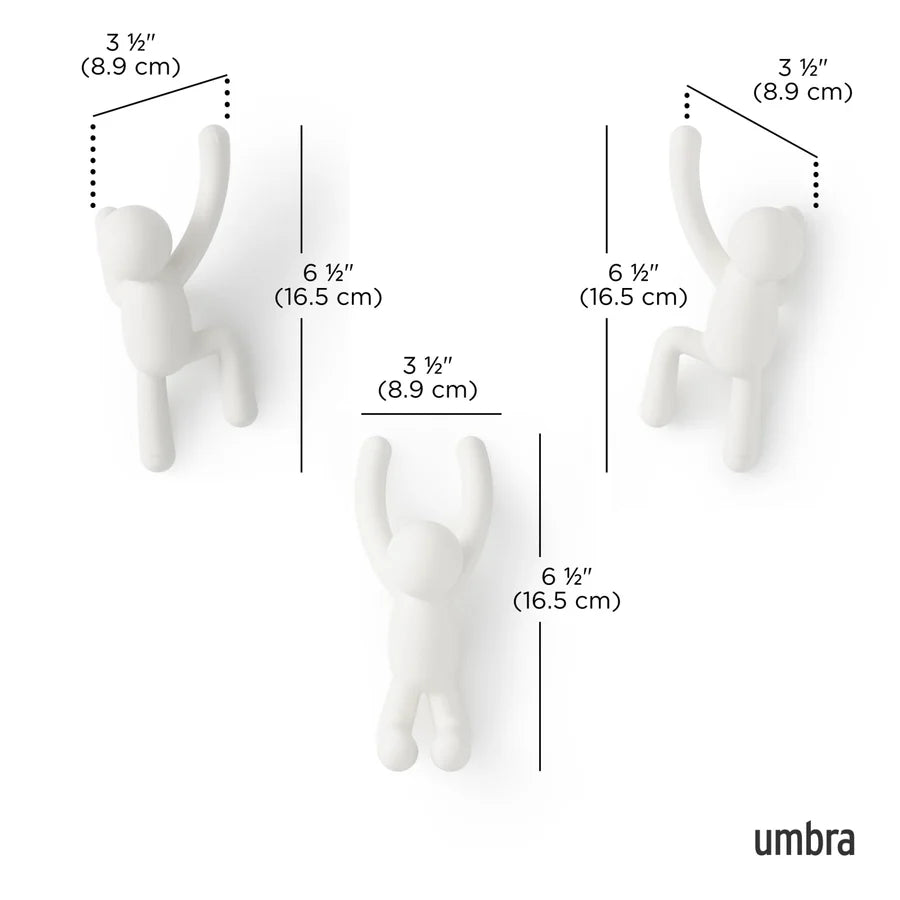 Buddy wall hooks white set close-up showing playful character detail