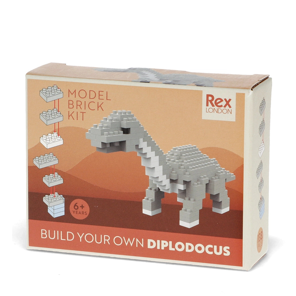 Diplodocus dinosaur brick model made with micro blocks.