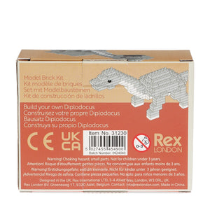 Back of Build Your Own Diplodocus Brick Kit packaging with details.