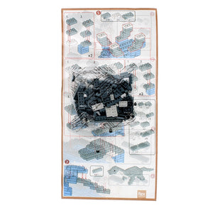 Instruction sheet and micro-sized bricks included in Diplodocus dinosaur building kit.