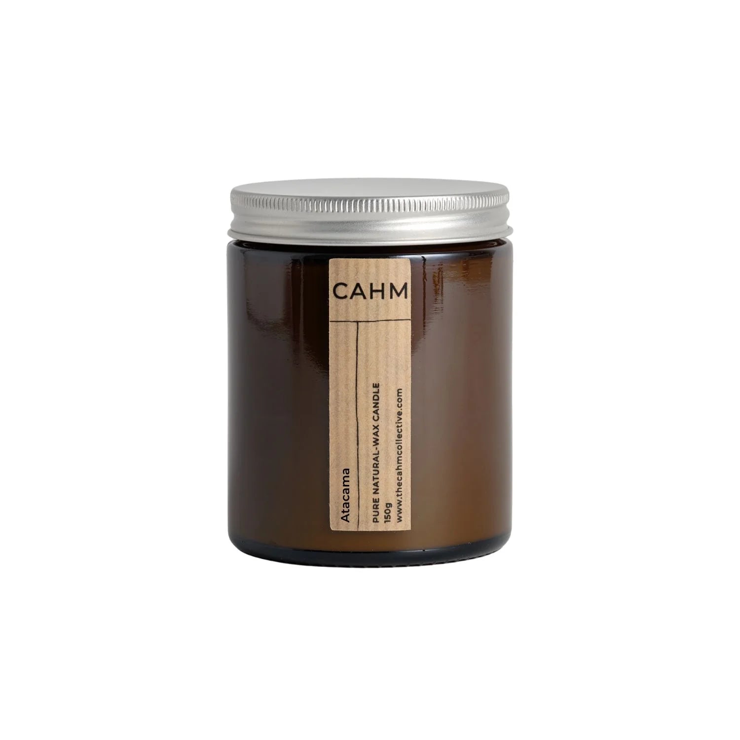 Atacama Amber Jar Candle with silver lid in brown glass jar by CAHM – natural soy wax citrus and amber candle.