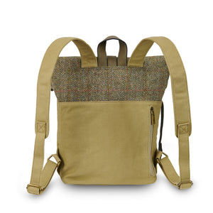 Back: Modern Chestnut Herringbone Harris Tweed® canvas backpack (back view). 