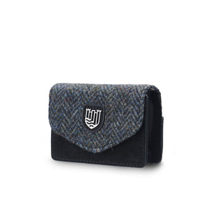 Black and Grey Herringbone: Black and grey herringbone card case with Harris Tweed® and a black suede trim.