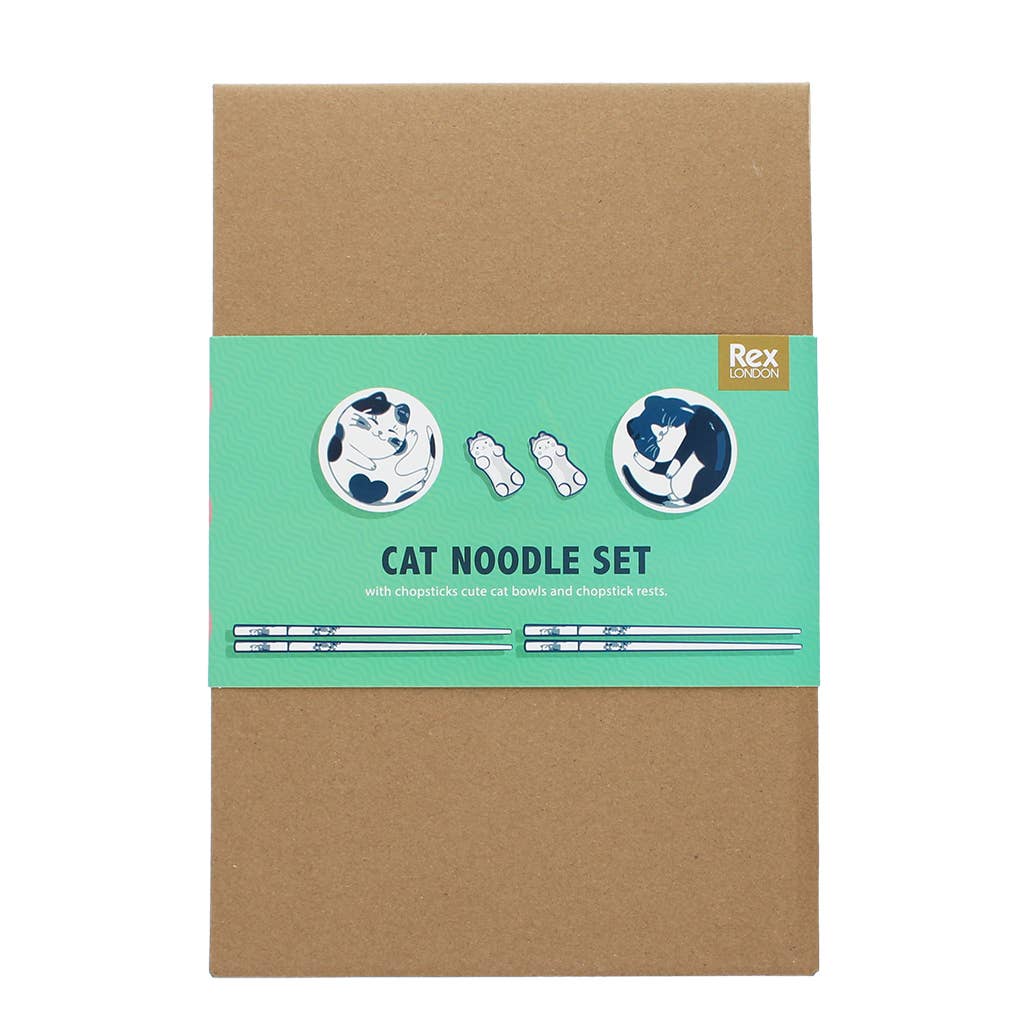 Cat Noodle Set closed packaging box with printed card sleeve on white background