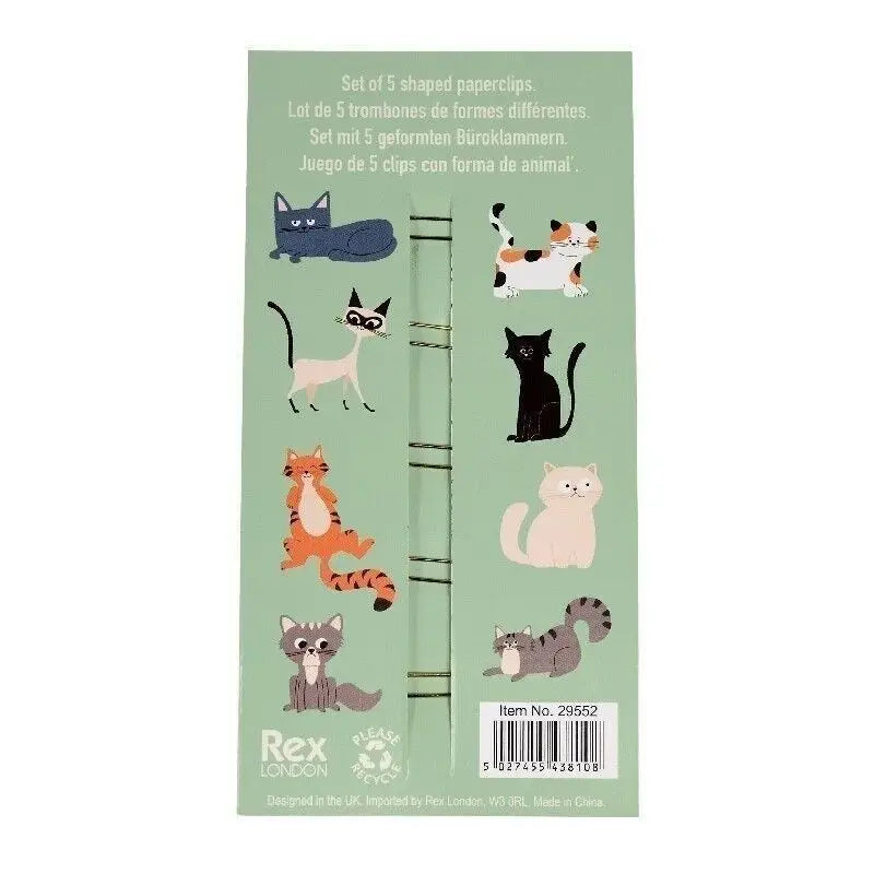 Back packaging of Nine Lives Cat Paper Clips stationery gift.