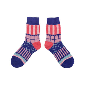 Front view of Catnip Fair Isle Socks on white background highlighting bold colours and cosy texture.