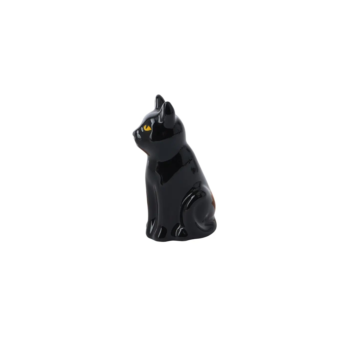 Glossy ceramic cat figure facing sideways with detailed ear and tail accents.