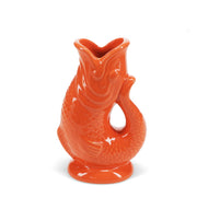 Orange ceramic fish vase with glossy glaze and open mouth design, 17cm tall.