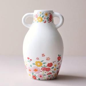 Back view of the Ceramic Wonderful Mum Vase, showcasing its decorative floral design and smooth ceramic finish.