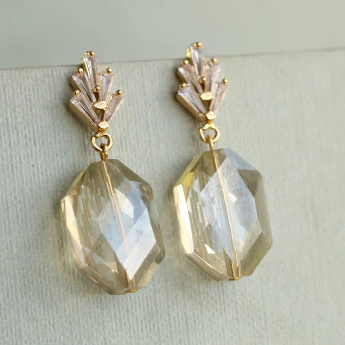 Champagne Yellow Art Deco Drop Earrings