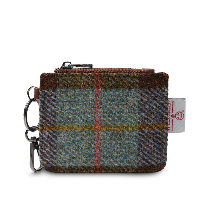 Chestnut & Blue Tartan Card Zip Wallet with Harris Tweed®