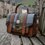 Chestnut & Blue Tartan Satchels with Harris® Tweed