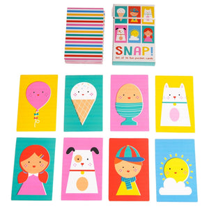 Children’s Snap Cards laid out with bright and playful designs.