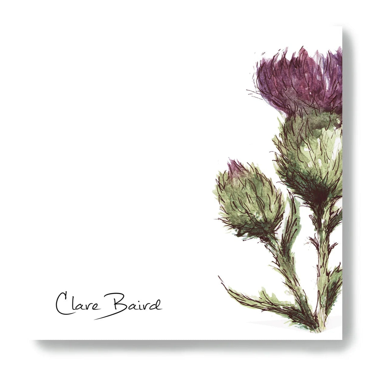 Clare Baird Thistle Sticky Notes – floral Scottish notepad with purple thistle illustration, 100 sheets.