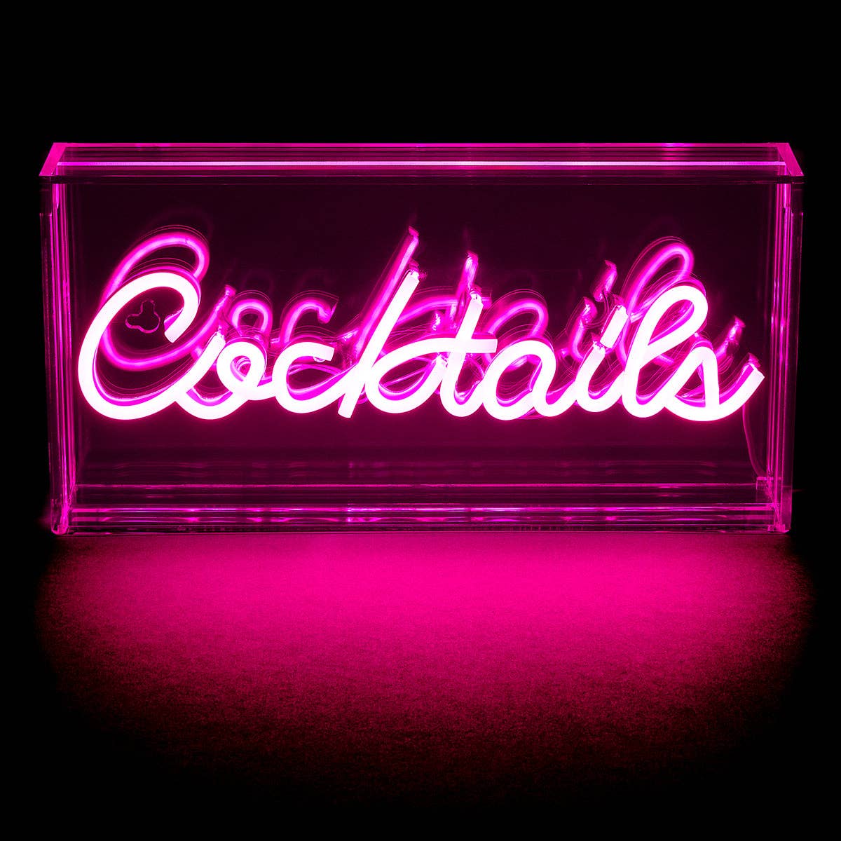 Illuminated pink Cocktails neon light creating a vibrant glow.