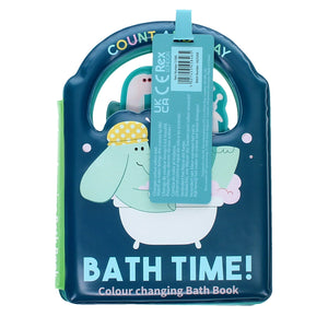 Back view of Colour Changing Bath Book with tag and product details visible.