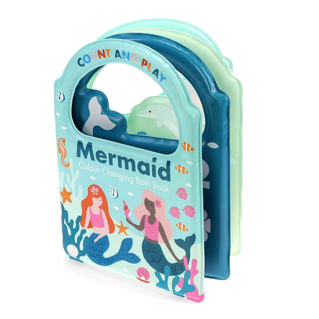 Side view of Mermaid Colour Changing Bath Book showing colourful waterproof pages.