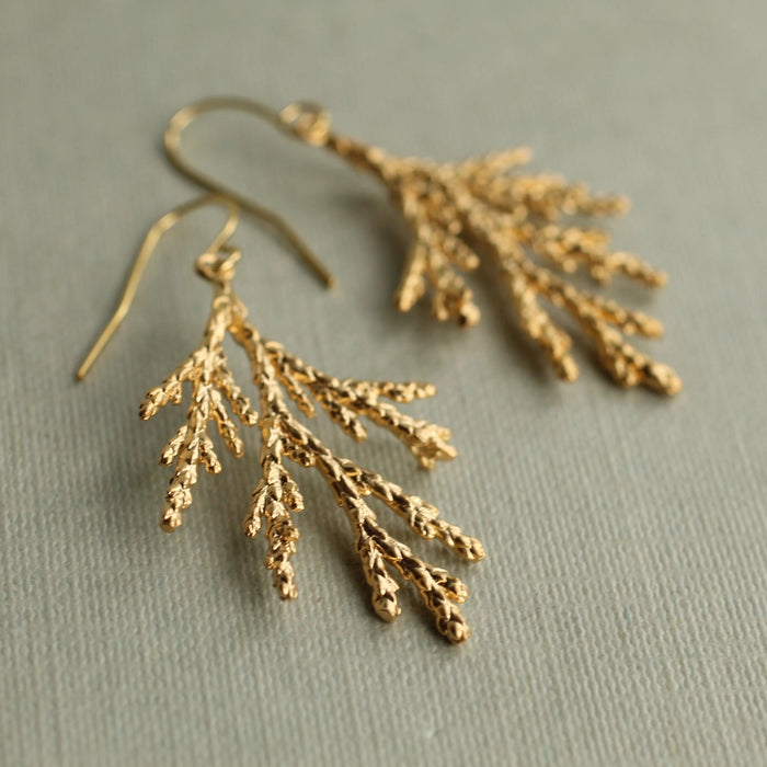Gold Conifer Tree Earrings
