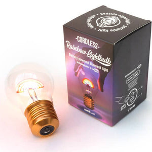Cordless rainbow lightbulb with packaging and USB charging cable – LED filament lamp gift