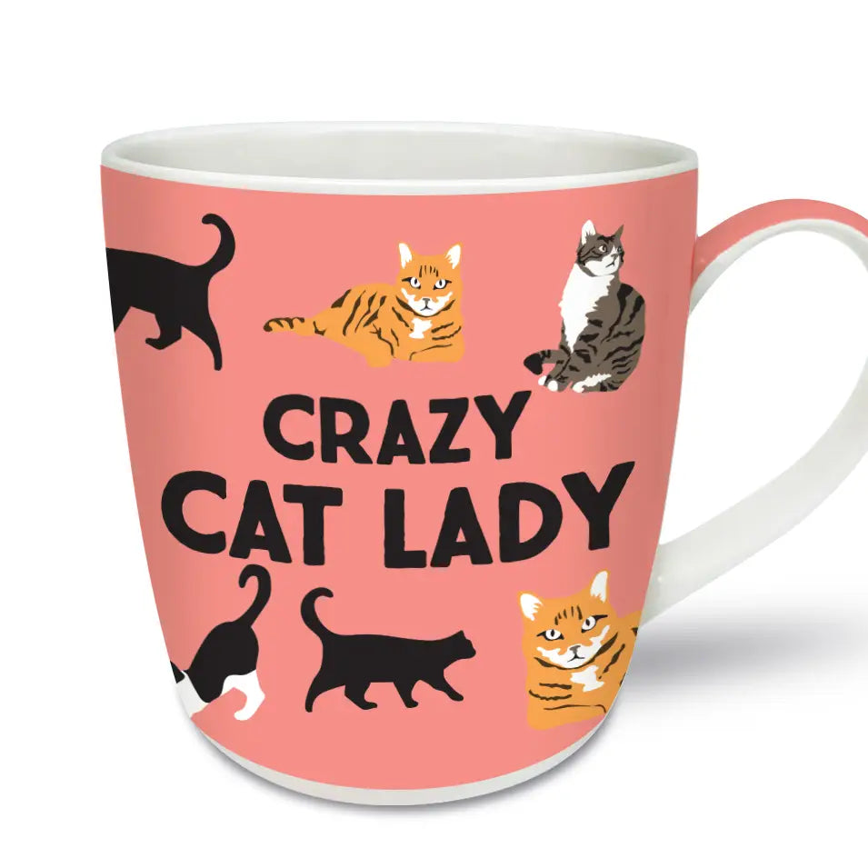 Side view of the Crazy Cat Lady Mug, showcasing the cat design.