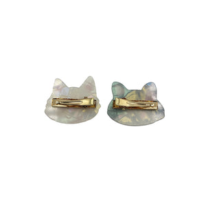 Back view of the cat-shaped hair clips, showcasing the gold-tone metal clip mechanism.