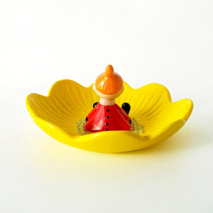 Rear view of the Little My figurine sitting inside the flower dish, showcasing the detailed character design.