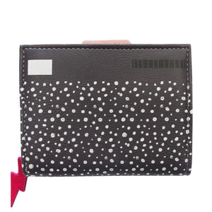 Back view of the wallet, displaying a black background with white dotted detailing.