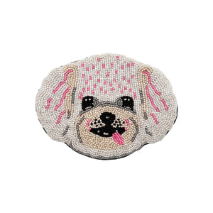 Back view of Dog House Coin Purse showing green velvet fabric and zip.