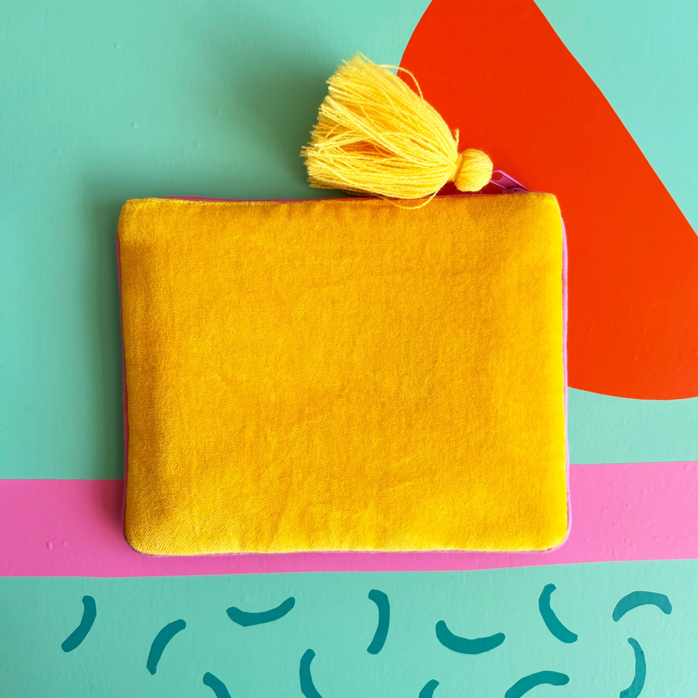 Back view showing mustard yellow velvet fabric.