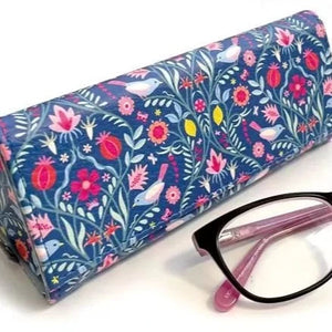 Earth Squared Art Deco Vegan Leather Eyeglass Case (Blue Floral): Luxurious blue Art Deco vegan leather eyeglass case featuring a stunning floral design.