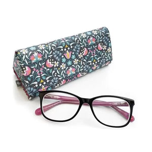 Earth Squared Art Deco Vegan Leather Eyeglass Case (Grey): Stylish grey Art Deco vegan leather eyeglass case with a beautiful floral print.