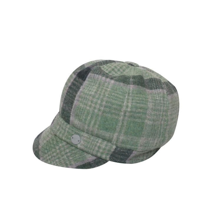 Gosford Tartan Tweed Hat in green wool blend featuring classic check pattern and soft peak brim.
