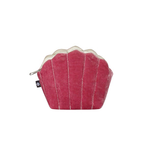 Earth Squared Silk Velvet Clam Purse: Pink velvet clam shell coin purse with detailed shell texture.