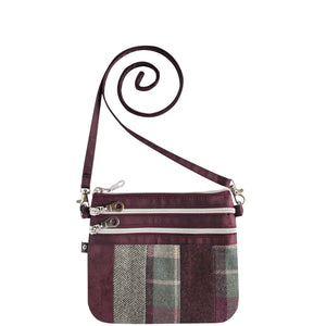 Earth Squared 3 Zip Pouch Bag: Aberlady Tweed with Plum Accents