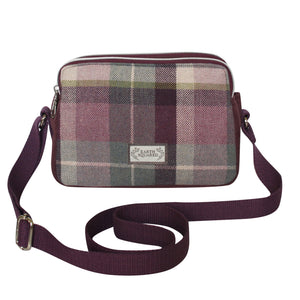 Earth Squared Tweed Anna Bag in Aberlady Tweed (plum & grey) with matching plum strap.