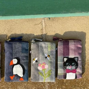 Earth Squared Tweed Applique Eyeglass Cases: Pick your perfect style! Playful cat, buzzing bee, or coastal puffin designs.