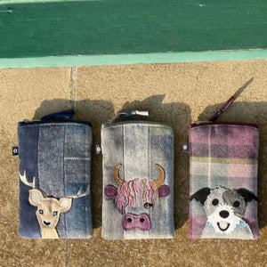 Earth Squared Tweed Applique Eyeglass Cases: Choose from playful dog, majestic deer, or charming cow designs.