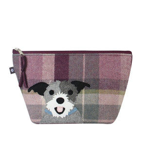 Earth Squared Tweed Applique Makeup Bag: Mismatched Magic! Adorable Dog Applique with Plum Tweed Fabric