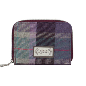 Earth Squared Tweed Wallet: Carberry tweed wallet in plum and grey tweed.