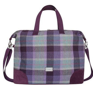 Earth Squared Carberry Tweed Weekend Bag: In a plum and grey tweed.