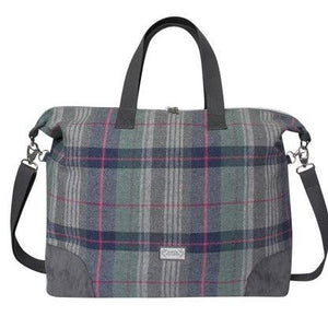 Earth Squared Drem Tweed Weekend Bag: Stylish design and durable construction. In a grey, blue and pink tweed.