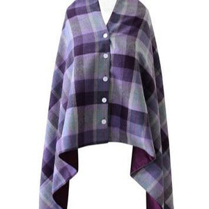 Earth Squared Tweed Wrap With Satin Lining Carberry : A luxurious grey and plum tweed wrap with a plum satin lining, perfect for adding a touch of Highland charm to your outfit.