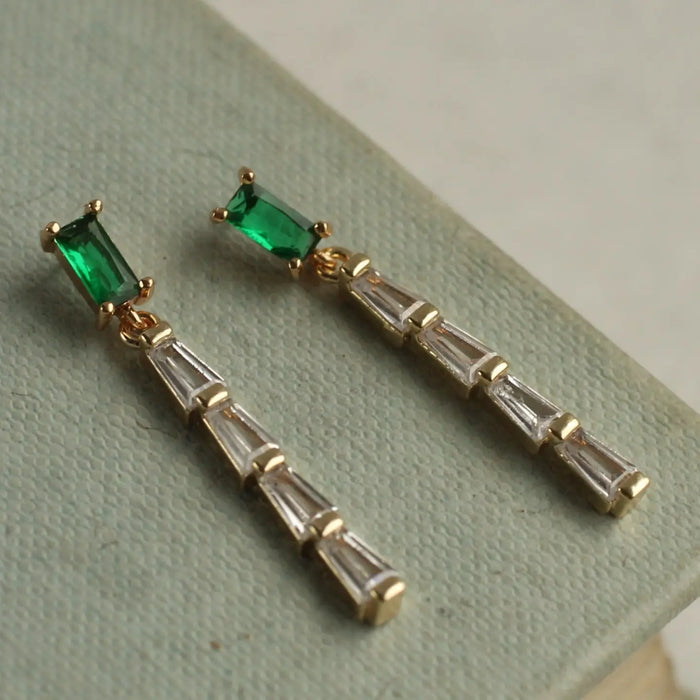 Emerald Baguette Crystal Drop Earrings