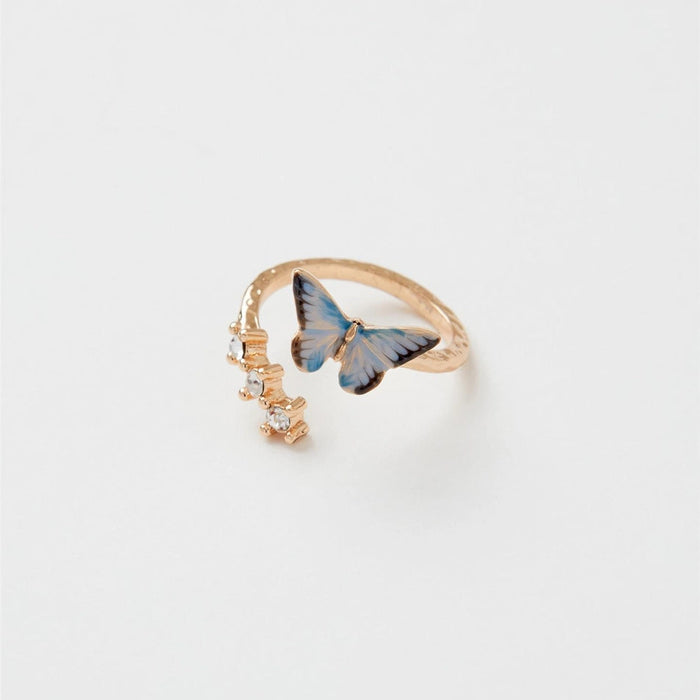 Fable Enamel Blue Butterfly Ring
