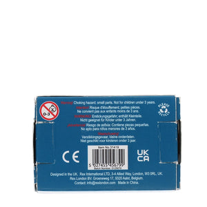 Back of Rex London erasers packaging with safety warnings and recycling info.