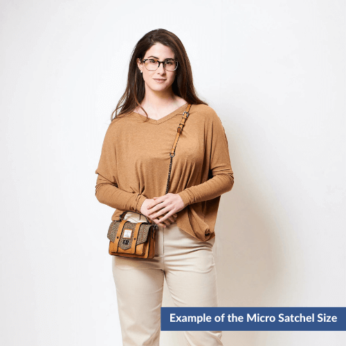 Example of a lady wearing on of the Harris Tweed micro sizes to show the size.