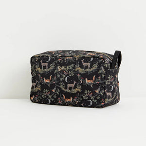 Angled side view of the Fable England Woodland Pouch showcasing its structured design and detailed print.